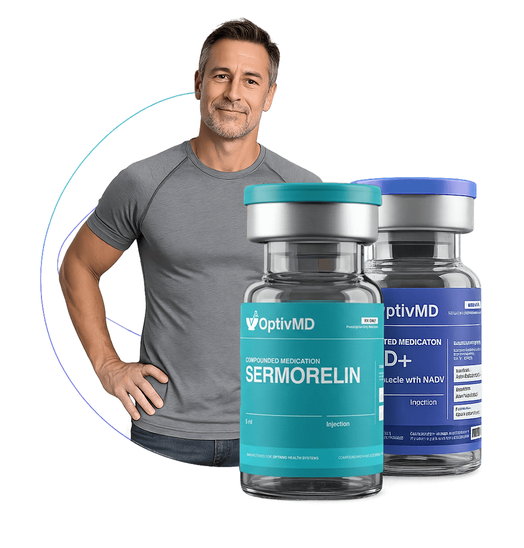 OptivMD customer with medication bottles
